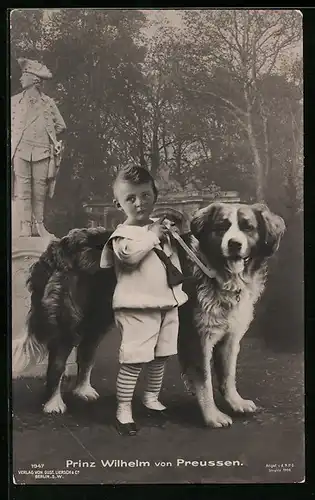 AK Prinz Wilhelm als kleiner Junge mit Bernhardiner