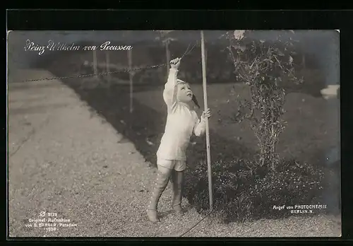 AK Prinz Wilhelm spannt eine Leine im Garten