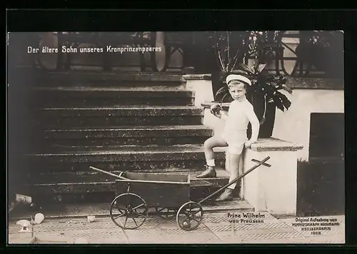 AK Prinz Wilhelm als Kind mit seinem Bollerwagen