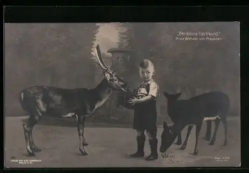 AK Prinz Wilhelm als kleiner Tierfreund mit Waldtieren