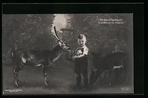 AK Prinz Wilhelm in Lederhose als kleiner Tierfreund