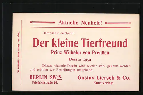 AK Prinz Wilhelm in Lederhose als kleiner Tierfreund