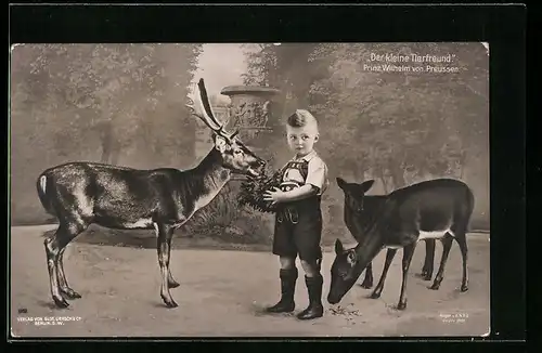 AK Prinz Wilhelm in Lederhose als Tierfreund mit Hirschen