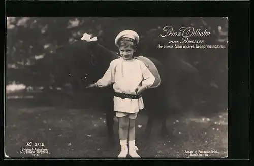 AK Prinz Wilhelm als Knabe mit geschmücktem Pony