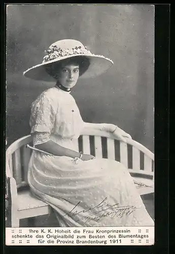 AK Kronprinzessin Cecilie mit Hut, Brandenburg Blumentag 1911