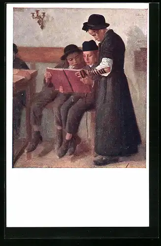 Künstler-AK Jüdische Kinder lesen ein Buch
