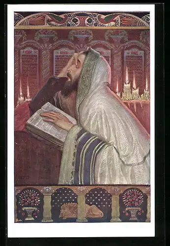 Künstler-AK Jude mit einem Buch und Kerzen