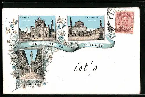 Lithographie Firenze, S. Croce, S. M. Novella, Uffizi