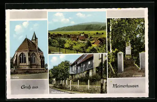 AK Meimerhausen, Kirche, Ehrenmal, Gasthaus zur Linde, Gesamtansicht