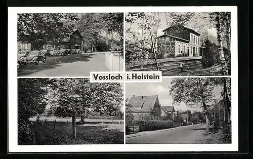 AK Vossloch /Holstein, Hotel Grüner Wald, Bahnhof, Strassenpartie