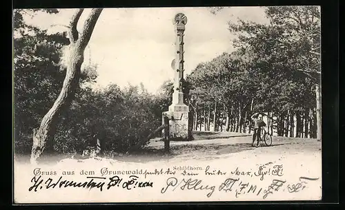 AK Berlin-Grunewald, Partie am Schildhorndenkmal