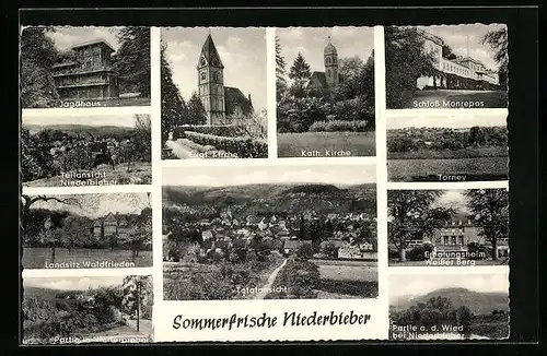 AK Niederbieber, Jagdhaus, Evgl. Kirche, Kath. Kirche, Schloss Monrepos, Torney, Landsitz Waldfrieden