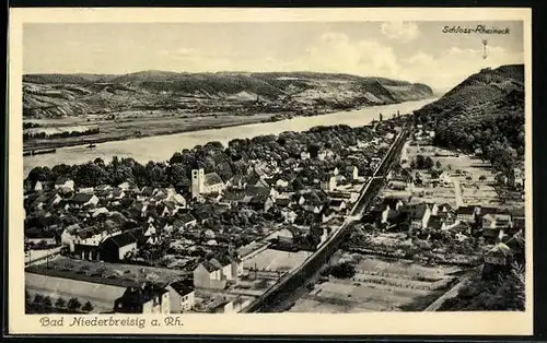 AK Bad Niederbreisig a. Rh., Ortsansicht aus der Vogelschau, Schloss Rheineck