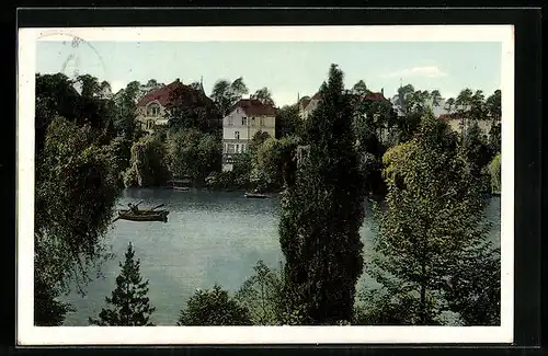 AK Berlin-Grunewald, Königsee mit Häusern am Ufer