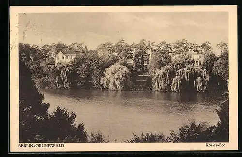 AK Berlin-Grunewald, Uferpartie am Königs-See