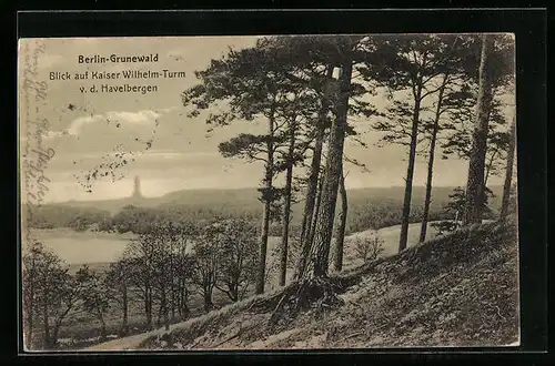 AK Berlin-Grunewald, Blick auf Kaiser Wilhelm-Turm v. d. Havelbergen