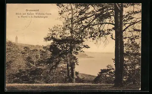 AK Grunewald, Blick auf Kaiser Wilhelm-Turm u. Havel v. d. Dachsbergen