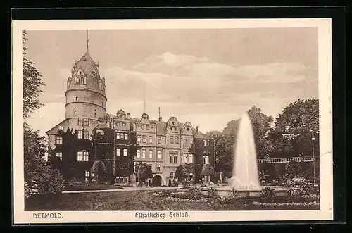 AK Detmold, Fürstliches Schloss mit Brunnen