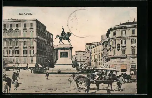 AK Neapel, Ortspartie, Reiterstatue