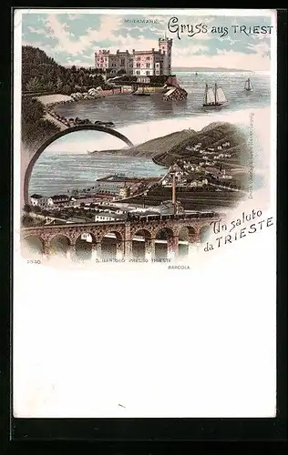 Lithographie Triest, Miramare, S. Bartolo presso Trieste