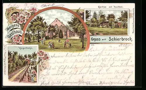 Lithographie Schierbrok, Menkens Gasthaus mit Kegelbahn