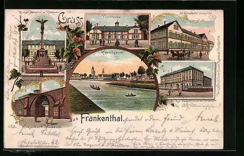 Lithographie Frankenthal, Kr. Taubstummen-Anstalt, Erkenbert-Museum, Turnhalle