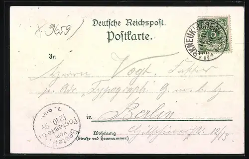 Lithographie Markneukirchen /Sachsen, Kaiserliches Postamt, Kirche, Ortspartie