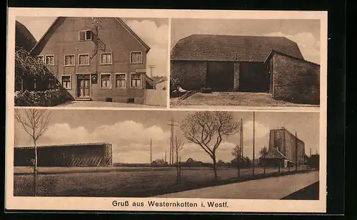 AK Westernkotten i. Westf., Gasthof Josef Besting, Ortspartie, Strassenpartie