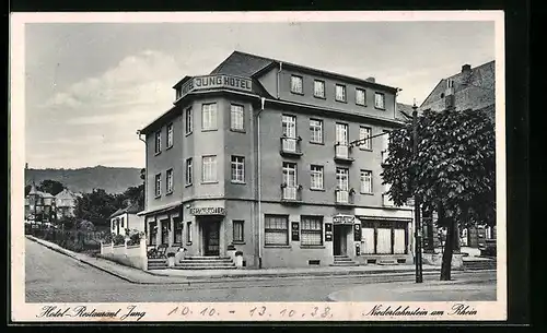 AK Niederlahnstein am Rhein, Hotel-Restaurant Jung mit Strassenpartie