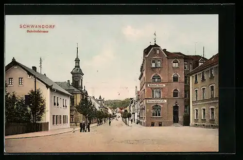 AK Schwandorf, Bahnhofstrasse mit Bahnhof-Hotel