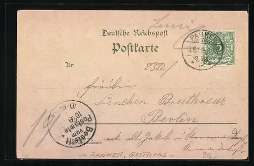 Lithographie Panker, Gasthaus Hessenstein mit Turm