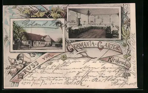 Lithographie Kirchrode, Germania-Garten mit Innenansicht