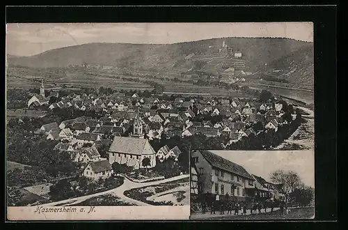 AK Hassmersheim a. N., Ortsansicht, Bierbrauerei u. Gasthaus zum Neckartal