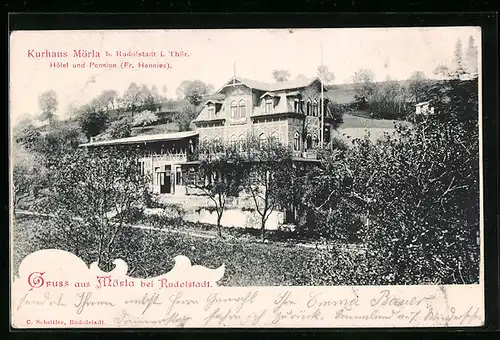 AK Mörla bei Rudolstadt, Hotel und Pension Fr. Hennies