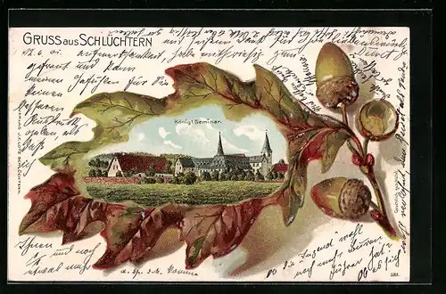 Passepartout-Lithographie Schlüchtern, Königl. Seminar, Eichenblatt