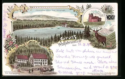 Lithographie Seebach, Gasthof zum Wolfsbrunnen, Blick über den Mummelsee