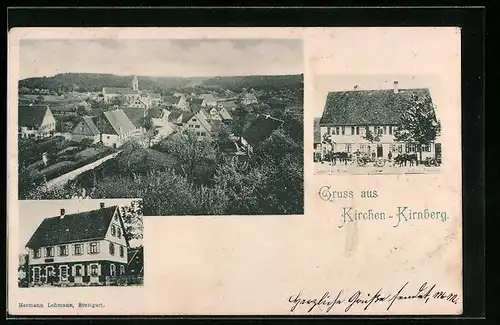 AK Kirchen-Kirnberg, Ortsansicht mit Kirche, Gasthaus zur Krone