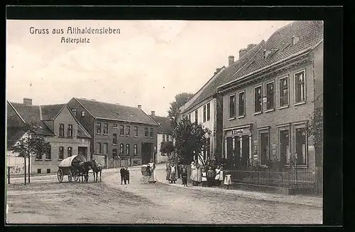 AK Althaldensleben, Adlerplatz mit Pferdekutsche