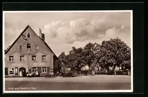 AK Feucht b. Nbg., Gasthaus zur Krone, flagge