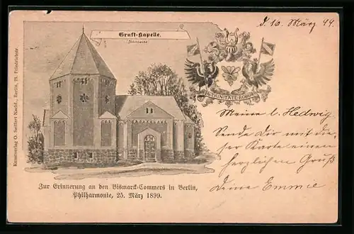 Künstler-AK Berlin-Kreuzberg, Bismarck-Commers 25. März 1899, Philharmonie, Gruft-Kapelle