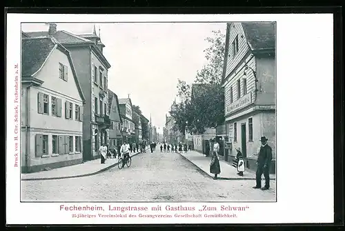 AK Frankfurt-Fechenheim, Langstrasse mit Gasthaus Zum Schwan