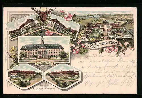 Lithographie Hubertusburg, Schloss Hubertusburg