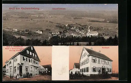 AK Kirchenkirnberg, Gesamtansicht, Rathaus, Bäckerei Aug. Kreiser