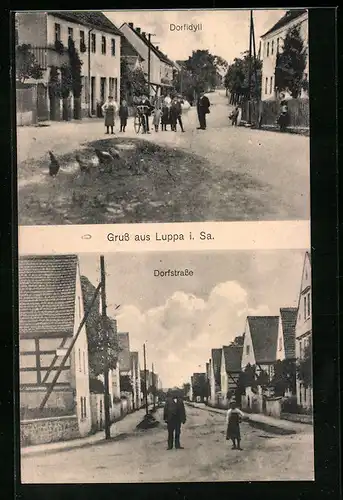 AK Luppa /Sa., Dorfidyll und Dorfstrasse