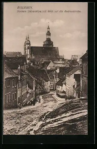 AK Eisleben, Strasse Vordere Siebenhitze mit Blick auf die Andreaskirche