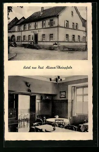 AK Alsenz /Rheinpfalz, Hotel zur Post mit Strasse, Innenansicht