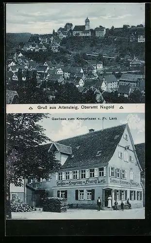 AK Altensteig bei Nagold, Ortsansicht, Gasthaus zum Kronprinzen von Fr. Lenk