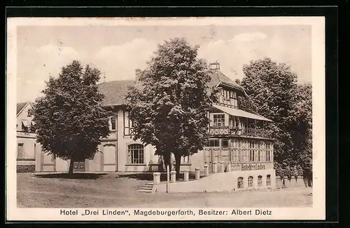 AK Magdeburgerforth, Hotel Drei Linden von Albert Dietz