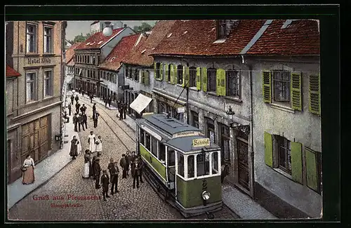 AK Pirmasens, Hauptstrasse mit Hotel König und Strassenbahn