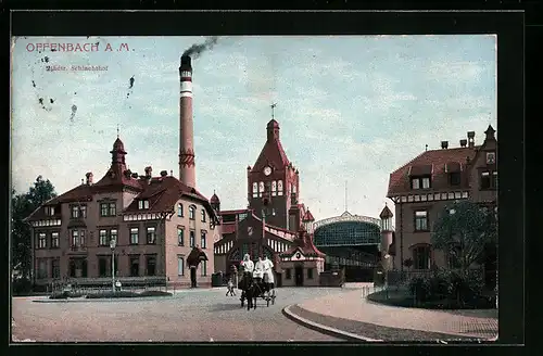 AK Offenbach a. M., Städtischer Schlachthof mit Pferdewagen